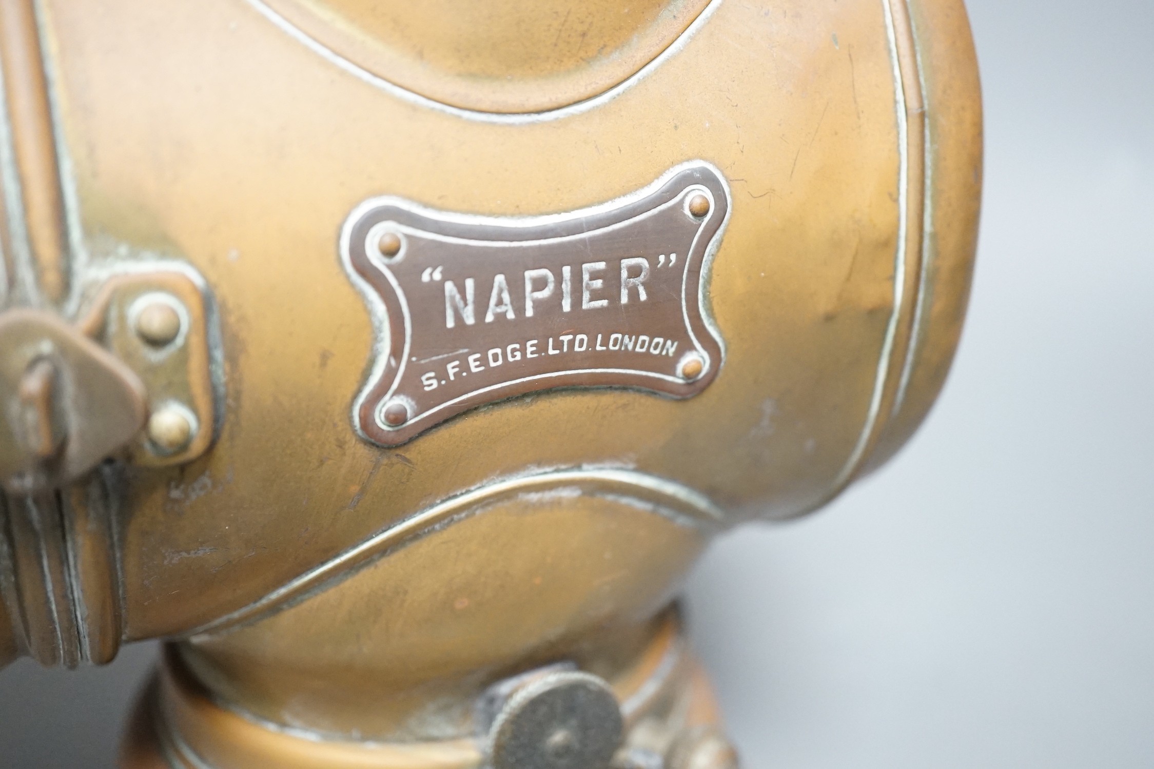 S F Edge Ltd 'Napier' car lamp, 30cms high